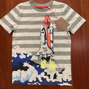 Mini Boden Gray Striped Rocket Kids Tee